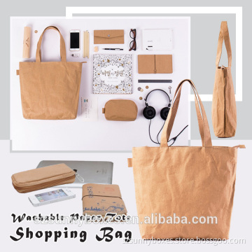 2016 New Recycle Washable Kraft Paper Tote Shopping Bag